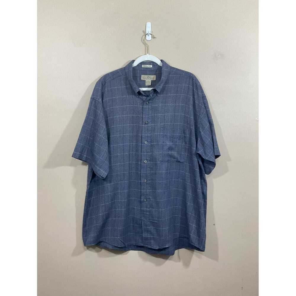 VTG Mens Button Down Shirt Size XL Blue Wrinkle Free Window Pane Check 80s Retro